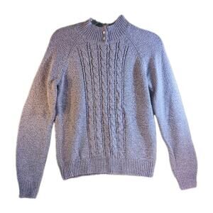 Lilac Cable Knit Sweater Small Mock Neck Buttons Cottagecore 80s Vintage Spring